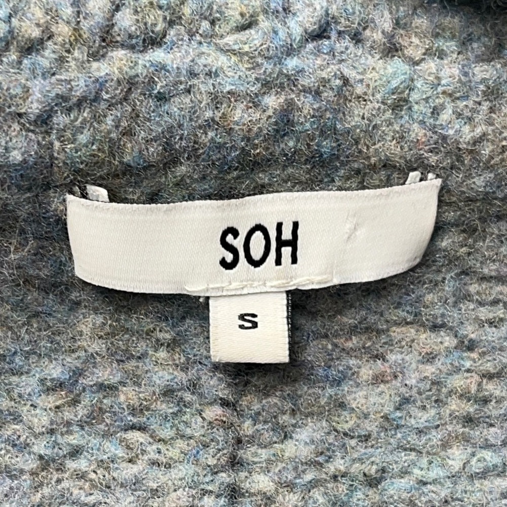 SOH Merino Wool Open Front Cardigan Sweater Blue Grey Marled‎ Duster Small